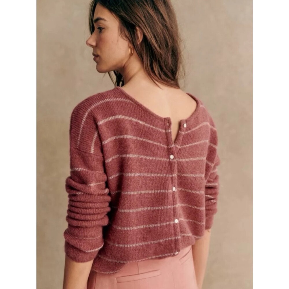 SEZANE Gaspard Women's XS Dark Rosewood Cardigan Cottagecore Quiet Luxury Chic